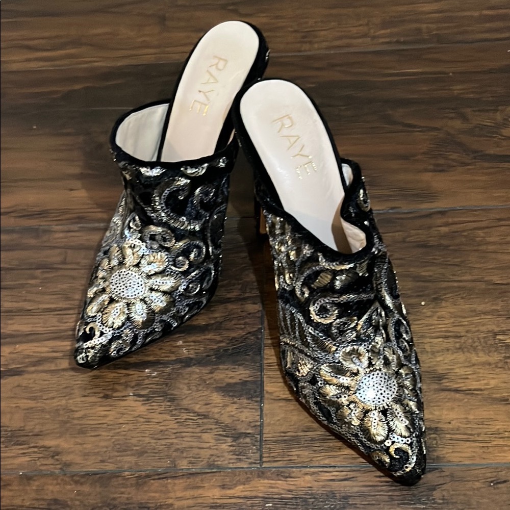 RAYE Black and Gold Elegant Heels